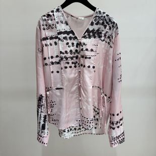 现货询价 衬衫 26设计师品牌春季 印花V领长袖 新款