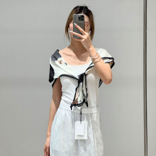 蕾丝拼接围巾 印花丝巾时尚 AVVENN2025夏季 设计师新品