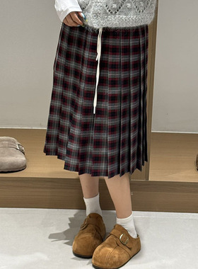 【现货】FIZZFLY | 26春季设计师新款复古格子百褶中长裙