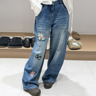 现货 新款 26设计师品牌春季 水洗刺绣牛仔裤 现货询价