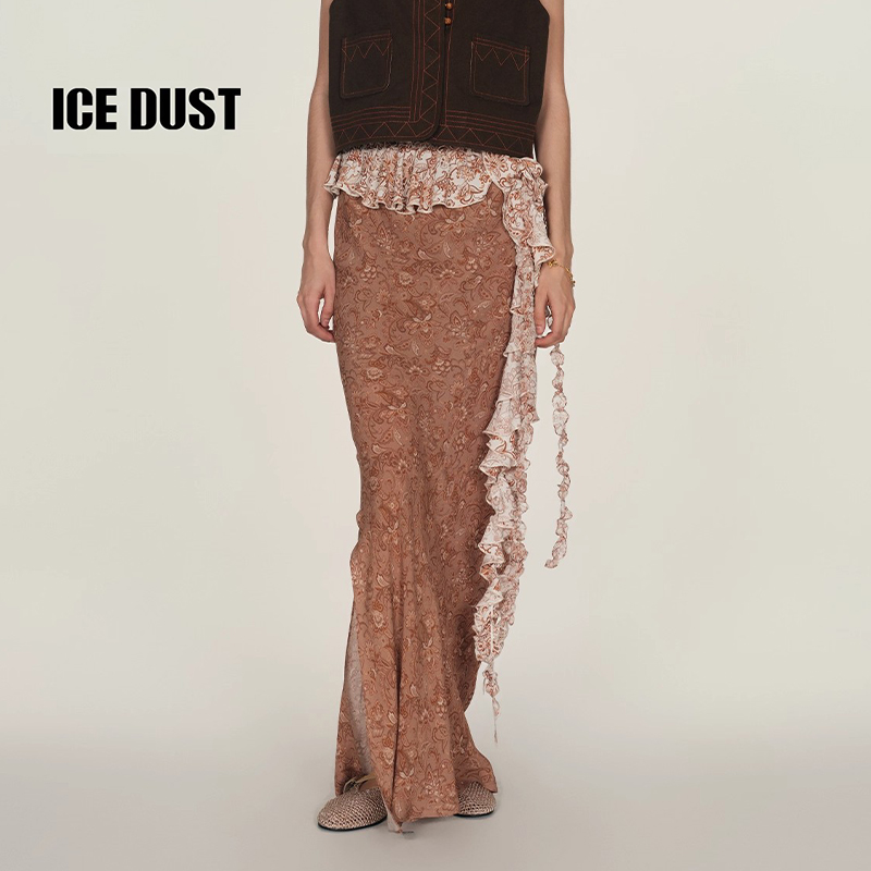 【现货】ICEDUST后开衩佩斯利纹长款半身裙25秋季新款复古包臀裙