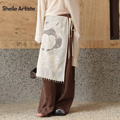 【现货】SHELLE ARTISTE26夏季新款手工绣花围裙裤复古叠穿阔腿裤