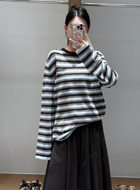 【现货】AVVENN设计师品牌新款 25年秋季长袖横条纹针织圆领上衣