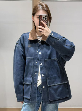 【现货】AVVENN25冬季新品设计师撞色长袖牛仔外套