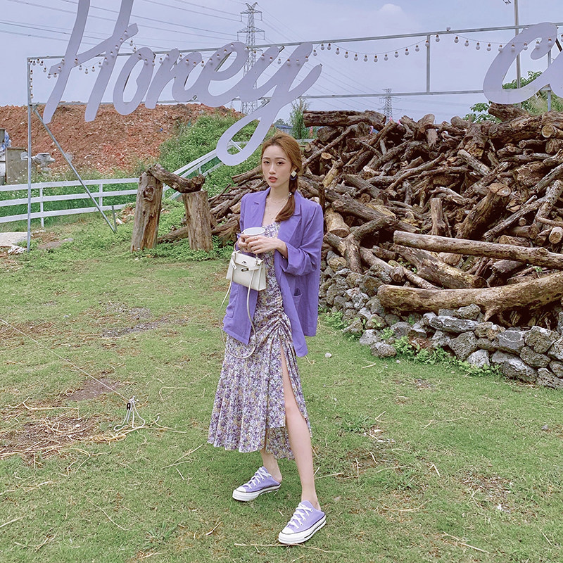 VDO四姑娘 设计感紫色薄款休闲西装外套女网红小西装宽松防晒衣