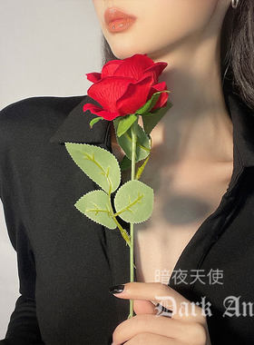 仿真红色玫瑰花单支蓝高档干花束
