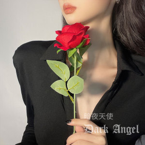 仿真红色玫瑰花单支蓝高档干花束