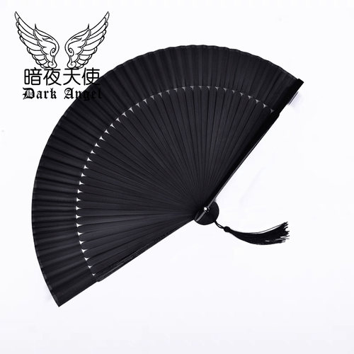 扇子纸中国风蕾丝小巧黑色全竹骨