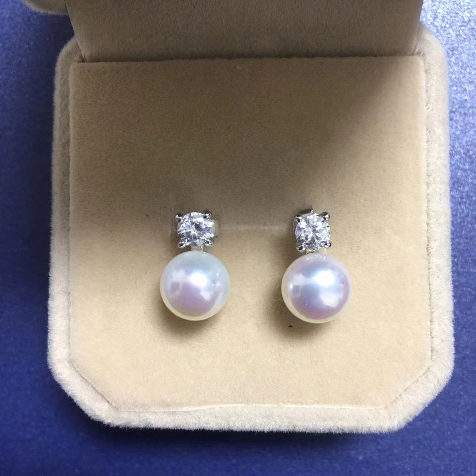 天然淡水珍珠耳环王妃同款耳钉S925纯银锆石耳饰简约时尚 - 专注天然珍珠出品