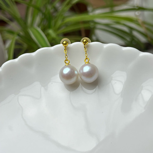 天然淡水珍珠耳坠s925纯银风在吹耳线正圆强光灵动耳饰修饰脸型