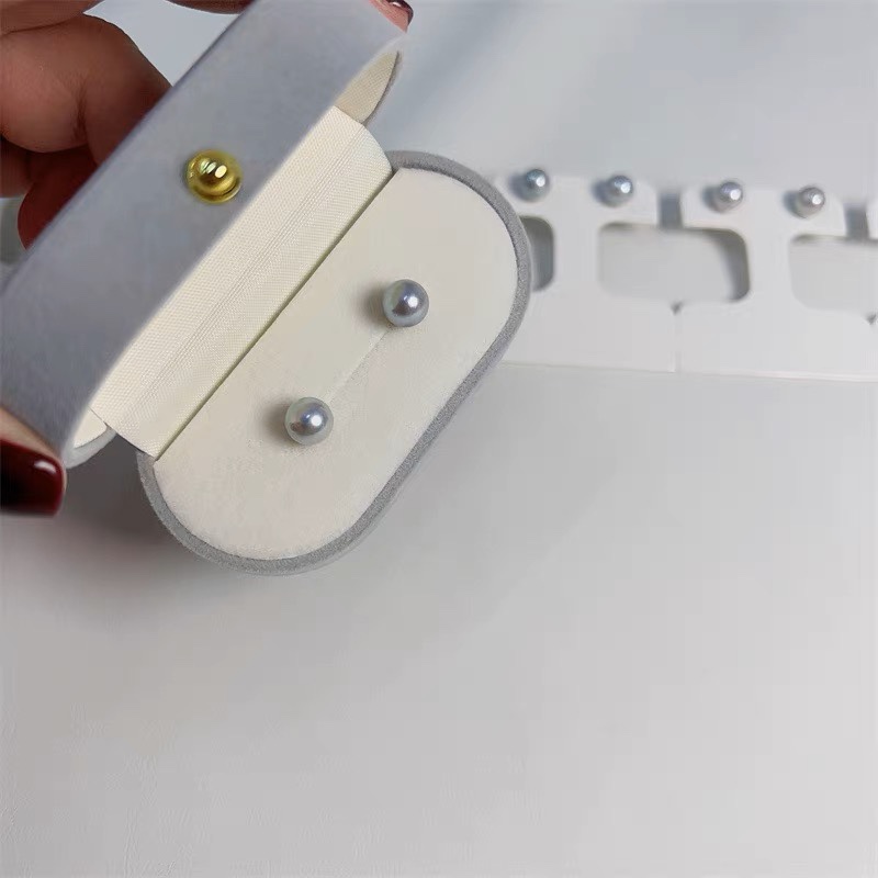 进口天然海水真多麻银蓝灰珍珠耳钉正圆极强光925纯银高级百搭