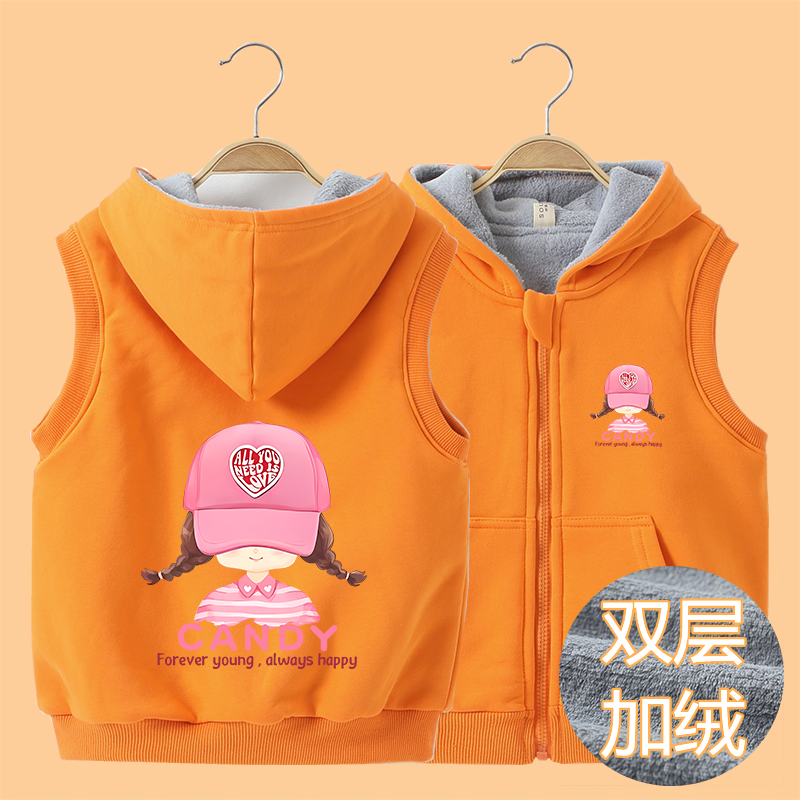 女儿童春秋纯棉运动时尚潮流宽松休闲百搭坎肩女孩针织加绒马甲潮