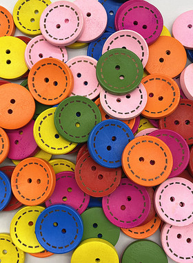 20颗/包15/20/25mm彩色两眼木扣儿童圆形纽扣手工diy衬大衣混装扣