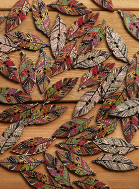 50粒/包40mm树叶羽毛箭头型复古纽扣纽扣diy儿童手工纽扣彩色扣子