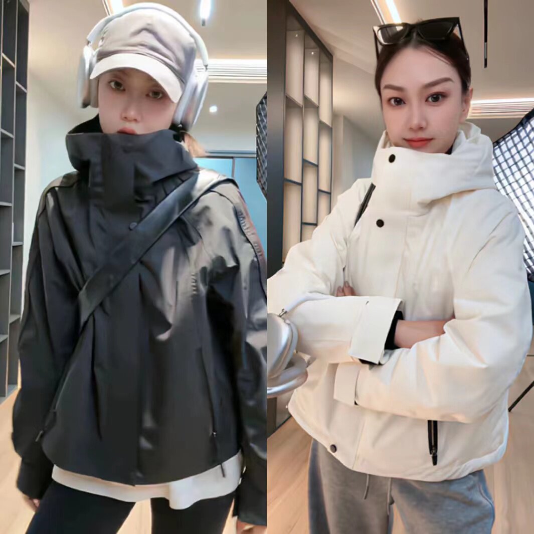 欧货立体裁剪连帽冲锋衣棉服短外套女冬季休闲防风加厚派克服风衣