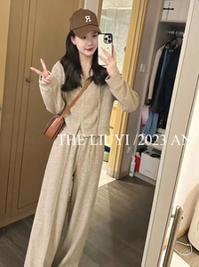 炸街时尚小个子穿搭套装女早秋拉链连帽卫衣高腰休闲裤减龄两件套
