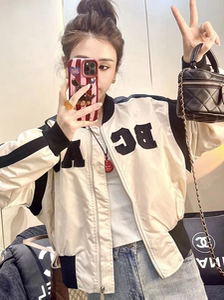 美式复古立领撞色棒球服短款外套女早秋高级感字母夹克拉链开衫潮