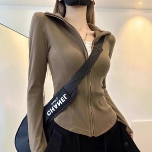 美式双面德绒加厚保暖立领卫衣T恤女百搭修身开衫拉链上衣阔腿裤