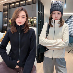 欧货秋冬摇粒绒小众设计感双面绒拉链连帽卫衣外套女休闲减龄上衣