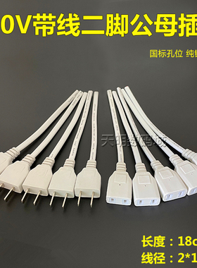 220V纯铜加粗1平方带线二脚母插座监控AC电源盒线灯带排插头两2孔