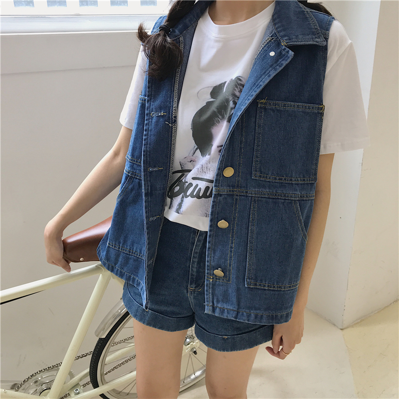 0马甲宽松显瘦翻领牛仔夹克外套