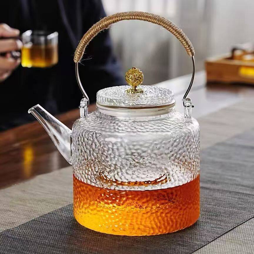 日式耐高温锤纹玻璃提梁壶电陶炉煮茶壶大容量烧水壶泡茶壶茶具