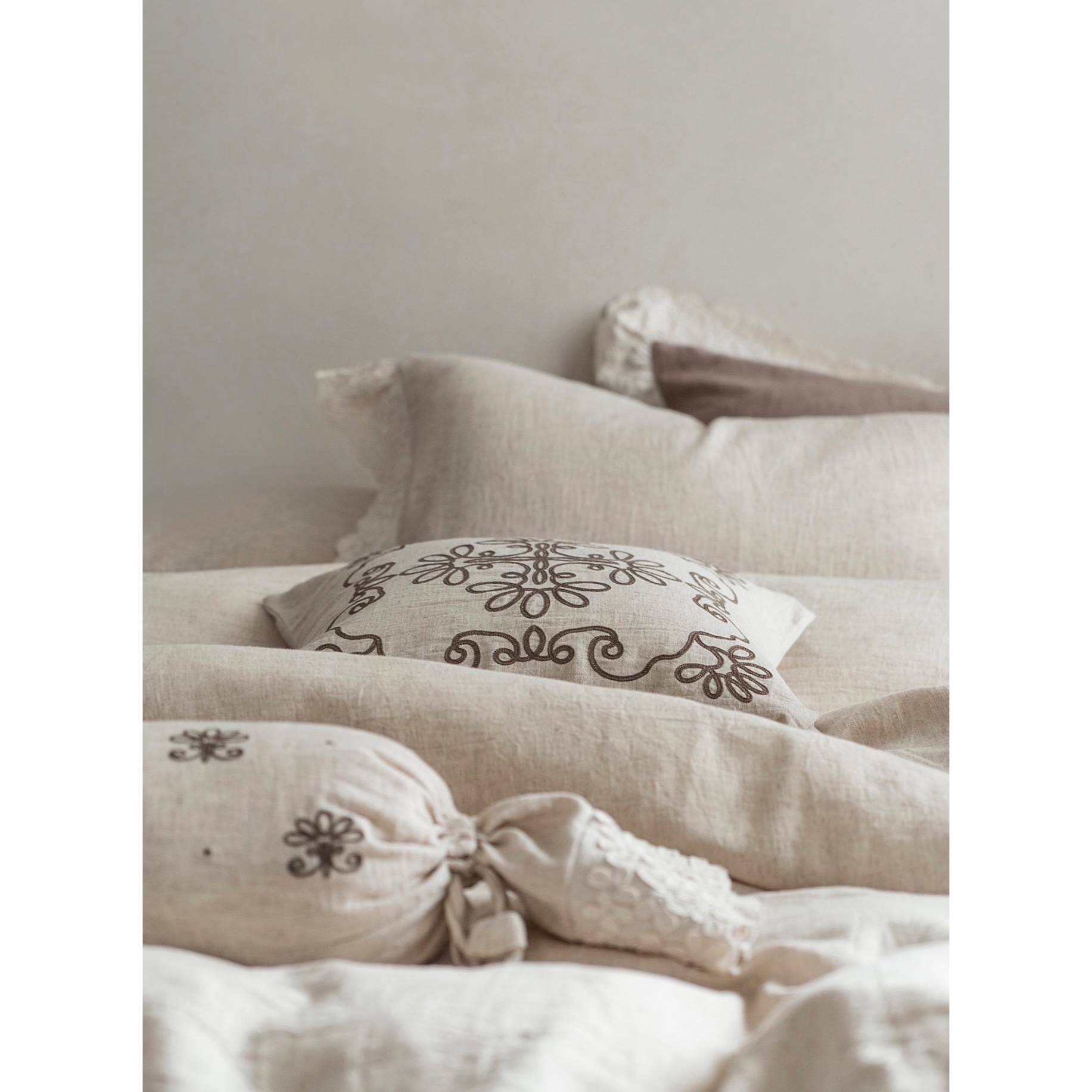 LIWOO | 棉麻纯色四件套 法式荷叶边设计 自然感素色床品 3色