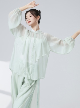 新款古典舞蹈服女飘逸国风立领纱衣衬衣现代舞舞蹈服日常练功服