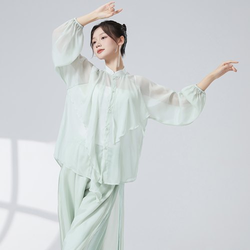 新款古典舞蹈服女飘逸国风立领纱衣衬衣现代舞舞蹈服日常练功服