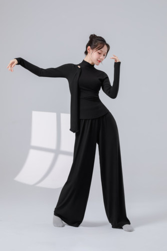 现代舞练功服女新款长袖飘带围巾领设计感形体演出古典舞蹈服套装