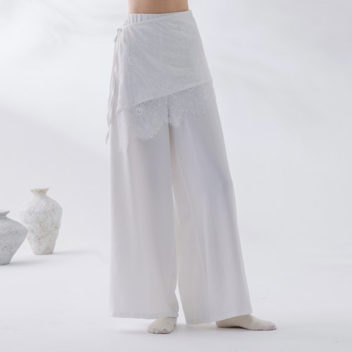 古典舞蹈阔腿裤女新款双层两穿围裙蕾丝拼接屁帘高腰休闲瑜伽裤子