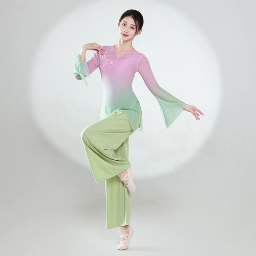 古典舞弹力纱衣渐变身韵舞蹈练功服中国舞艺考上衣民族舞演出服女