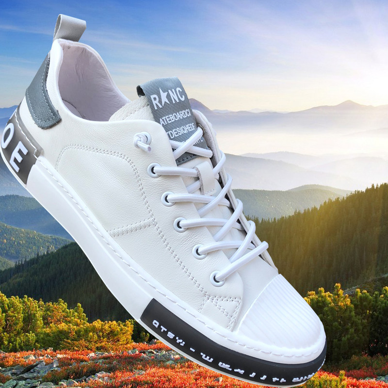 纯皮休闲鞋男2023夏季新款时尚撞色真皮休闲鞋系带潮鞋旅游板鞋子