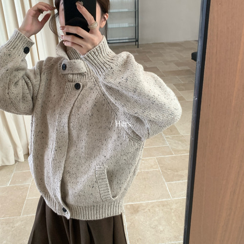 Hers-早冬上新简约日常领口拉链开衫毛衣62093
