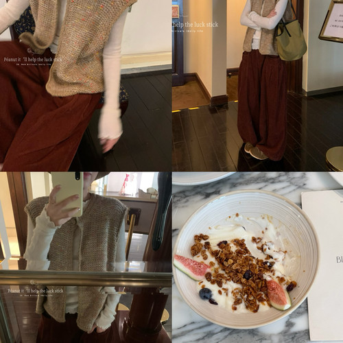 peanut花生家-叠穿绝了彩点一粒扣针织马甲11371