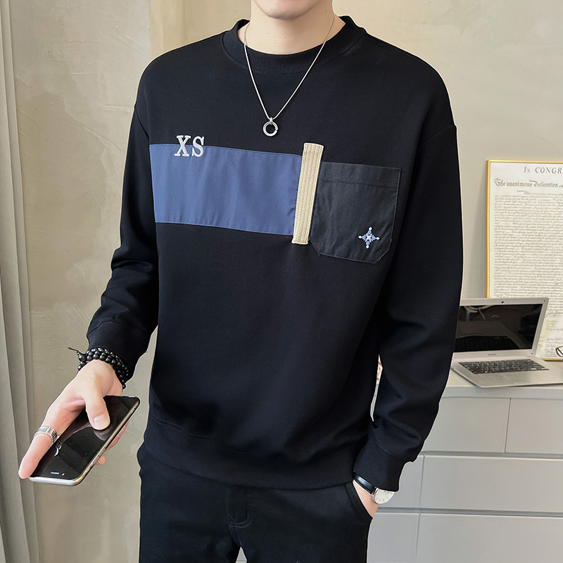 2025春季男士新款微阔贴布撞色圆领卫衣打底A230-8850-P80(控118)，男装T恤，电商A230