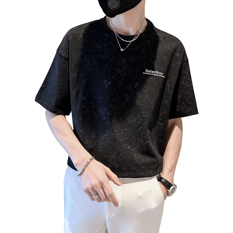 2025年夏男款宽松版水洗花字母胶印圆领短袖A230-88851-P50(控78),男装T恤,电商A230