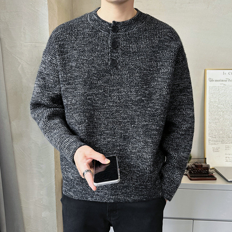 2026秋季新款男装灰色纽扣亨利领毛衣A230-1178-P85（控128）,男装针织衫/毛衣,电商A230