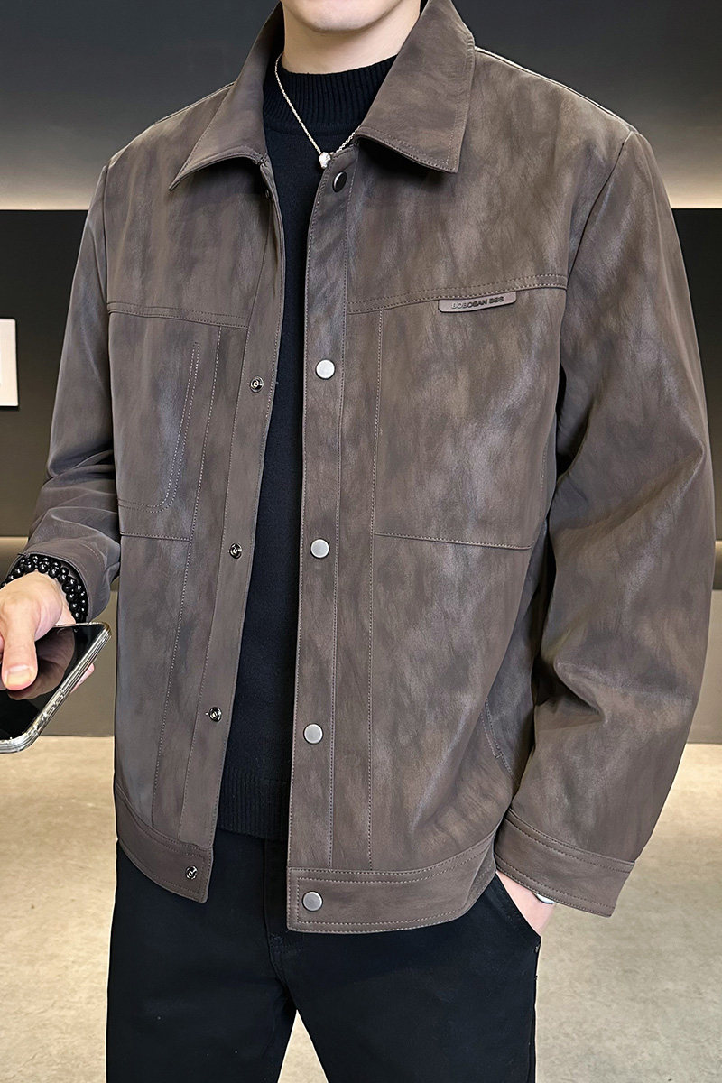 2025冬男修身加绒蛋白皮方领皮衣外套A230-5051厚-P150（控195）图片