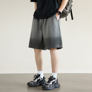 2025夏季男款针织水洗渐变破洞刺绣短裤休闲裤A230-628-P65(控99)图片