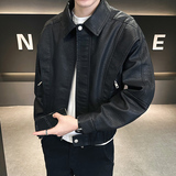 2026春男方领宽松短款韩系拉链皮衣外套A230-1960厚-P195(控2805)，男装皮衣，电商A230