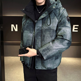 2025冬男微宽松肌理感渐变撞色连帽羽绒服A230-88280-P248(控348)，男装羽绒服，电商A230