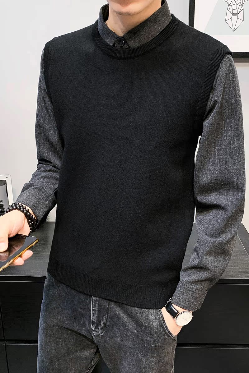 2025年秋季男款修身休闲假两件纯色毛衣打底A230-M37-P90(控138),男装T恤,电商A230