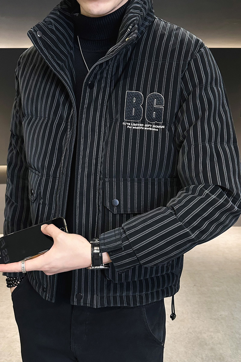 2025秋冬男款条纹立领刺绣花羽绒服外套A230-8923-P185（控285）,男装羽绒服,电商A230