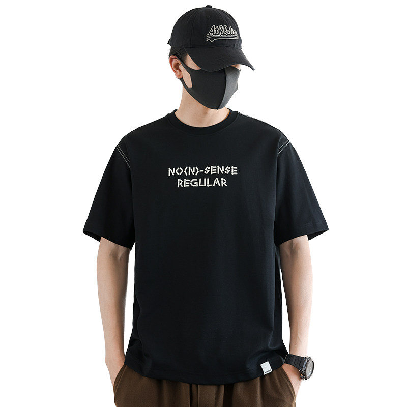 2025夏季男款修身英文刺绣明线圆领短袖T恤A230-88530-P55(控85),男装T恤,电商A230