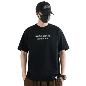 2025夏季男款修身英文刺绣明线圆领短袖T恤A230-88530-P55(控85)图片