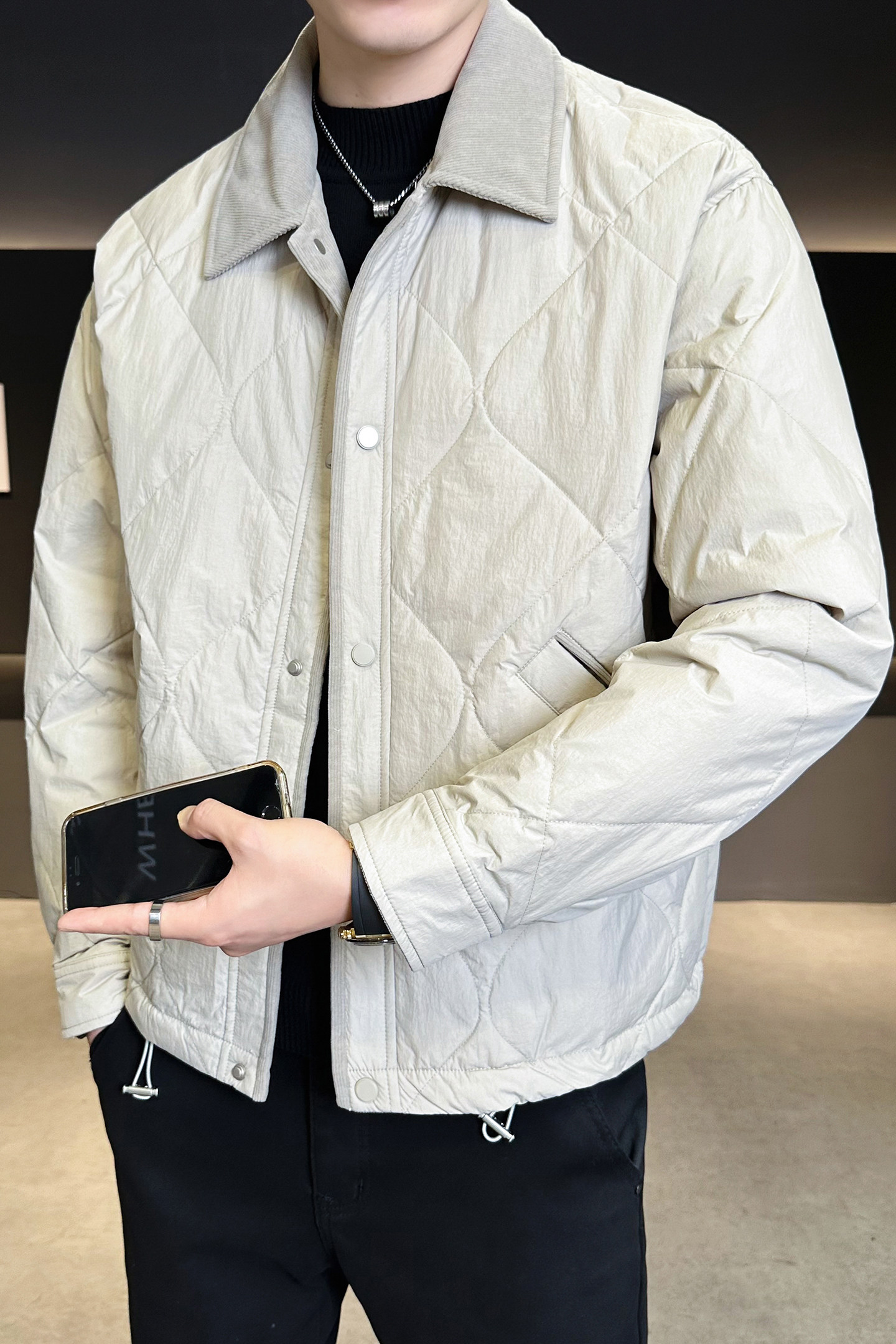 2025冬男修身灯芯绒方领菱形标90羽绒服A230-5937-P248(控348),男装羽绒服,电商A230