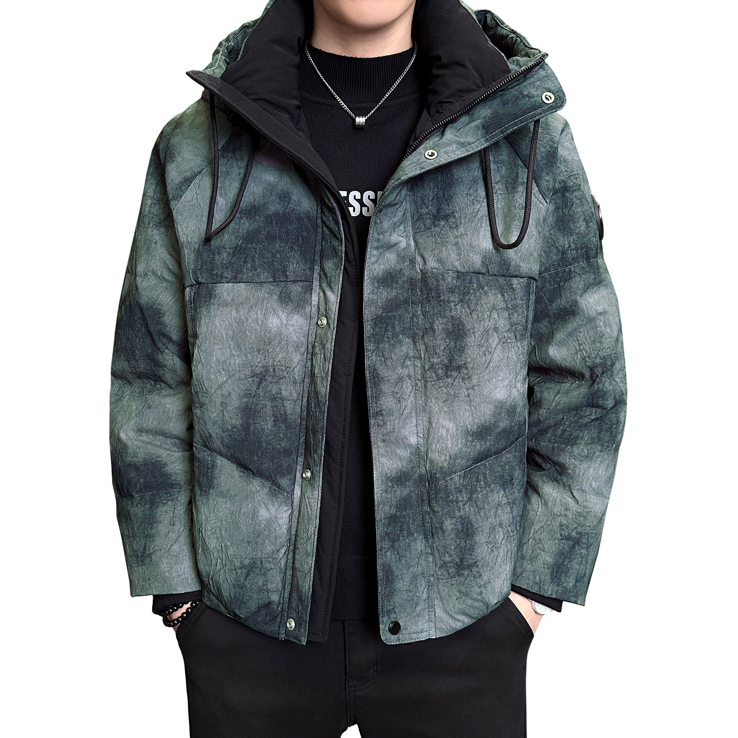 2025冬男微宽松肌理感渐变撞色连帽羽绒服A230-88280-P248(控348),男装羽绒服,电商A230