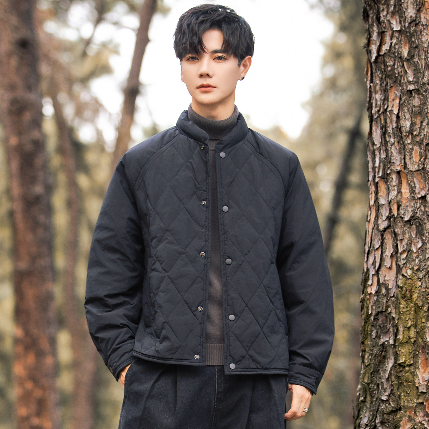 2025冬男宽松圆领菱形格标90轻薄羽绒服A230-8605-P218(控299),男装羽绒服,电商A230