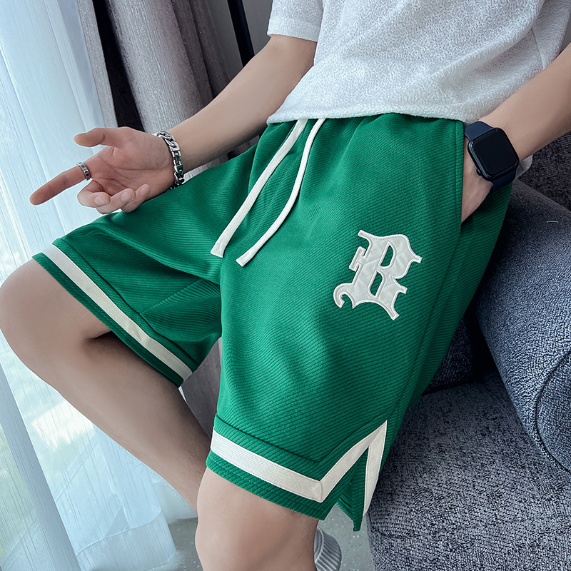 2025夏季男女同款针织斜纹B字母刺绣宽松短裤A230-D603-P58(控85)，男装牛仔裤，电商A230